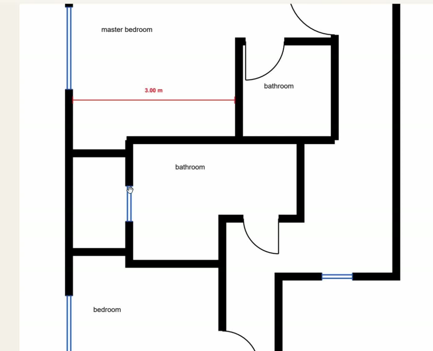 A floor plan PDF with black walls, room names and a red 3-meter dimension line, before conversion